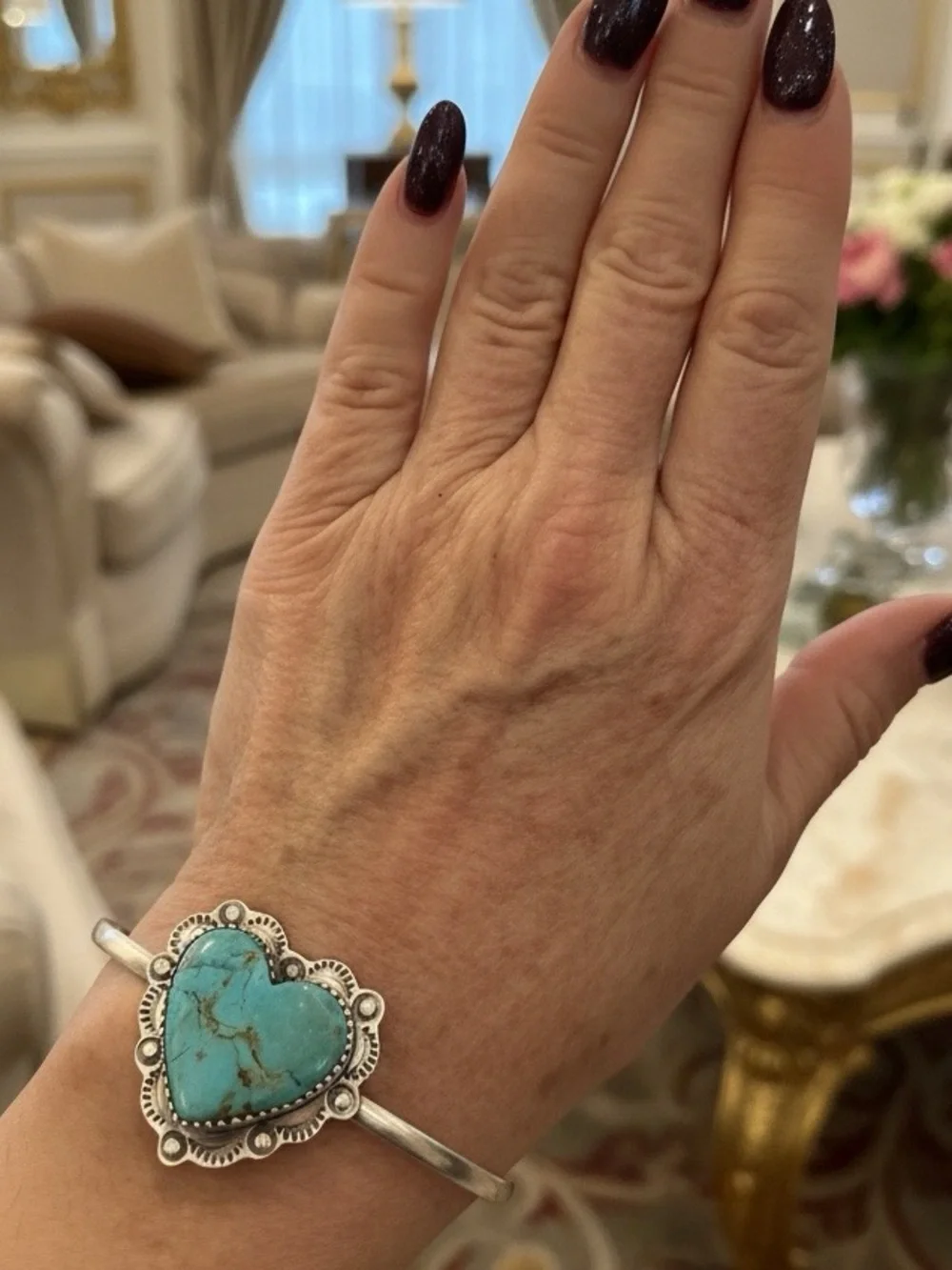 Kingman Turquoise Heart sterling Silver Cuff Bracelet - Women's Jewelry
